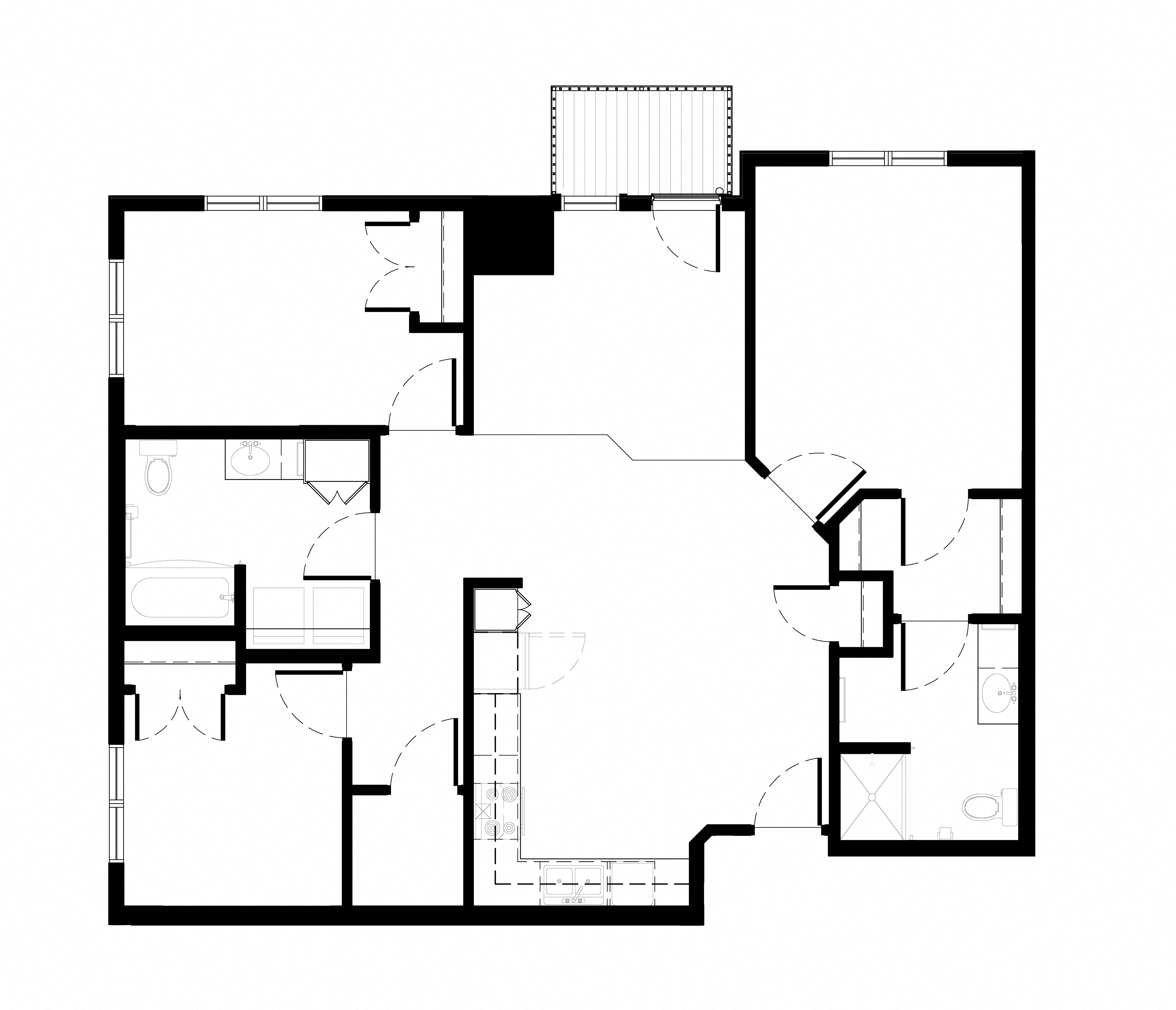 Floor plan for 3 beds, 2 baths, 1288 sqft
